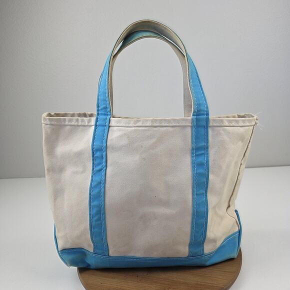 Vtg L.L.Bean Boat and Tote Bag Medium tiffany Blue Trim Canvas Open Top Made USA - Picture 4 of 16